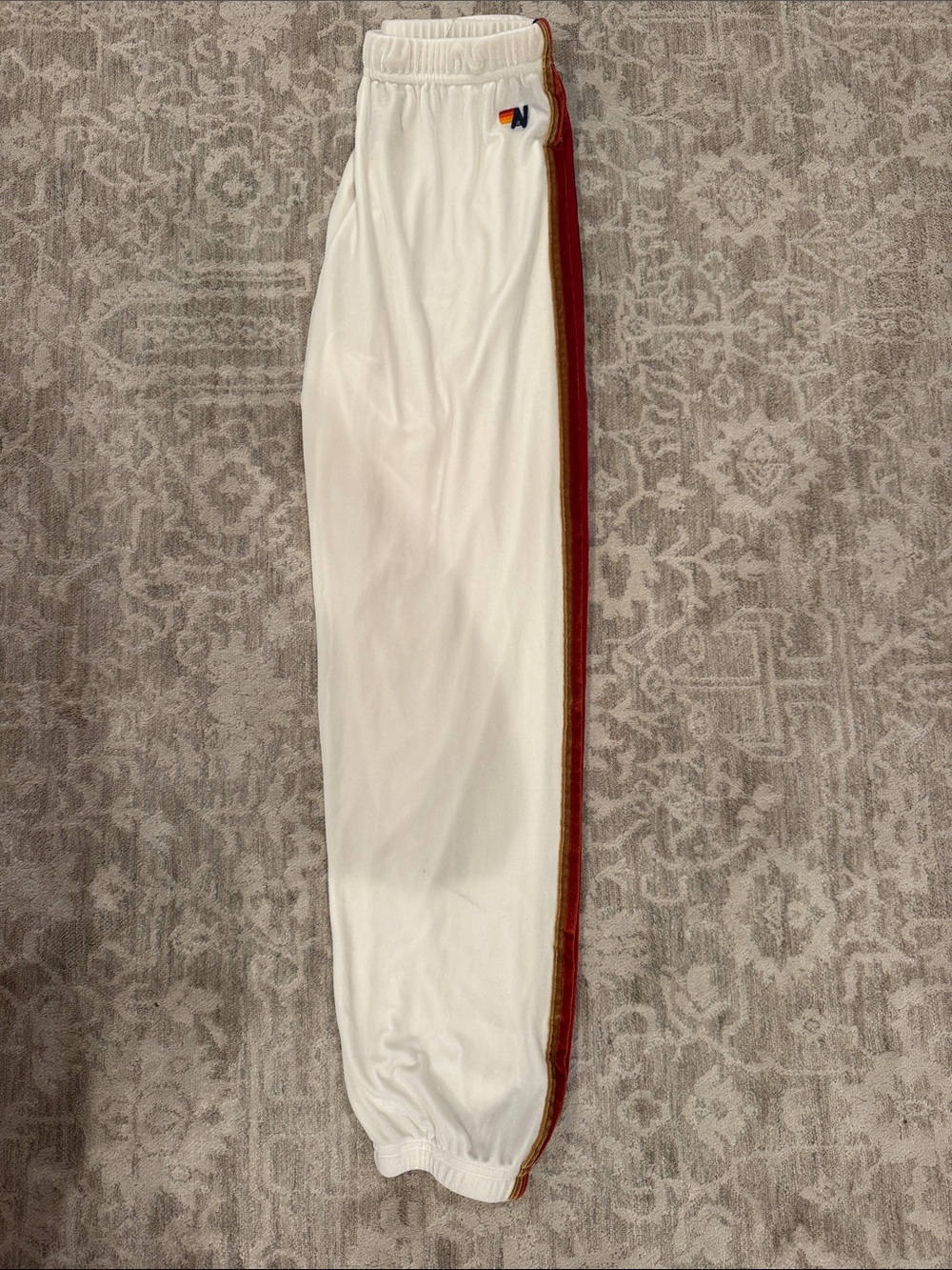 Aviator Nation White Track Pants with Red & Gold Side Stripe